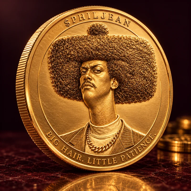 A sculpted gold Phil Jean coin with his unmistakable oversized afro.